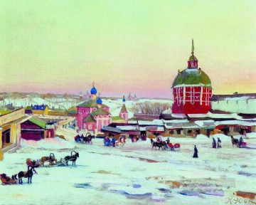 Other Urban Cityscapes Painting - zagorsk market square 1943 Konstantin Yuon cityscape city scenes